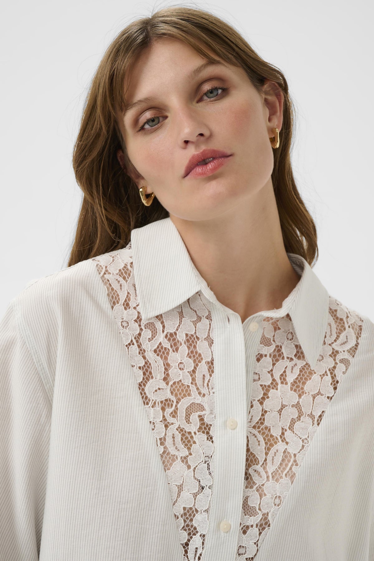 Soaked in Luxury Alessia Shirt in White with India Ink Stripe