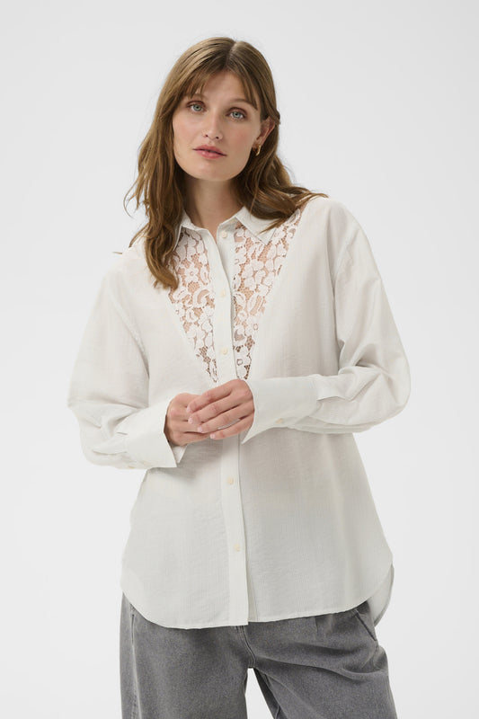 Soaked in Luxury Alessia Shirt in White with India Ink Stripe