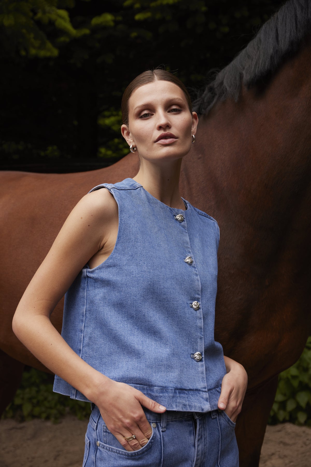 Soaked in Luxury Rinatina Waistcoat in Medium Blue Denim