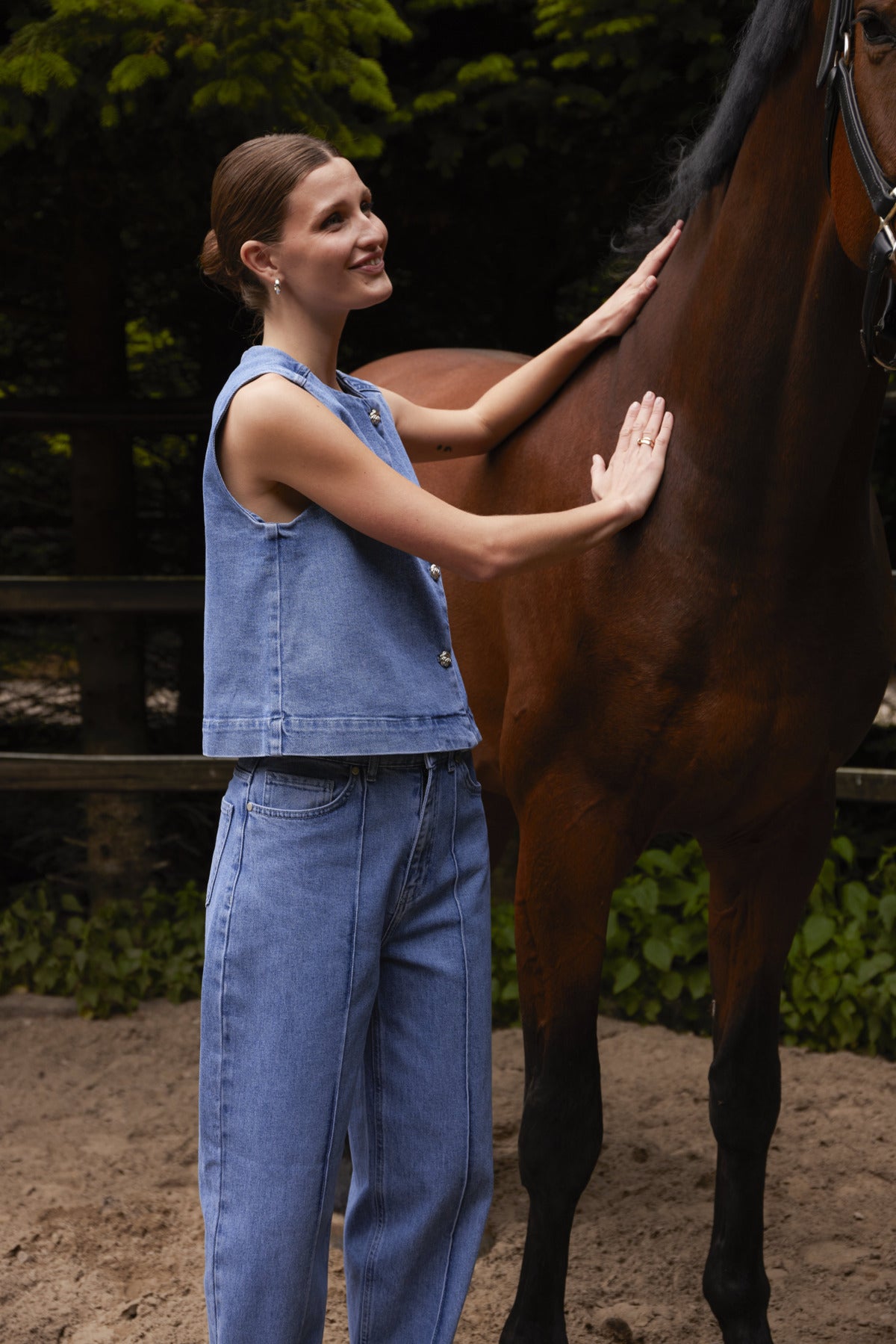 Soaked in Luxury Rinatina Waistcoat in Medium Blue Denim