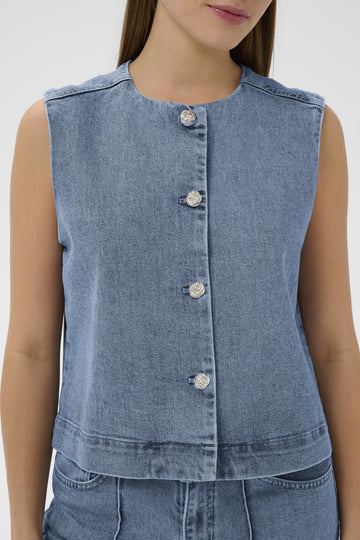 Soaked in Luxury Rinatina Waistcoat in Medium Blue Denim