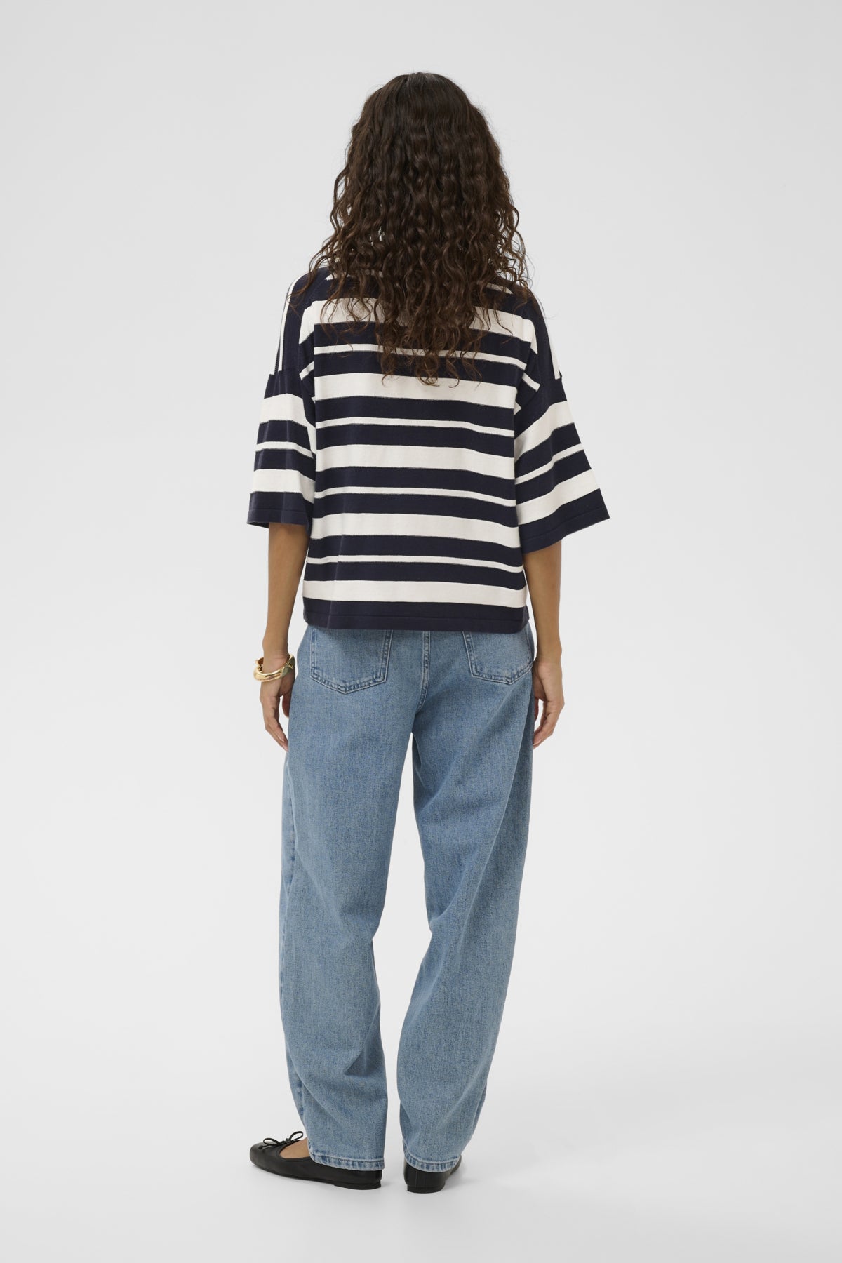 Soaked in Luxury Spina Boxy Structure Pullover in India Ink and White Stripe