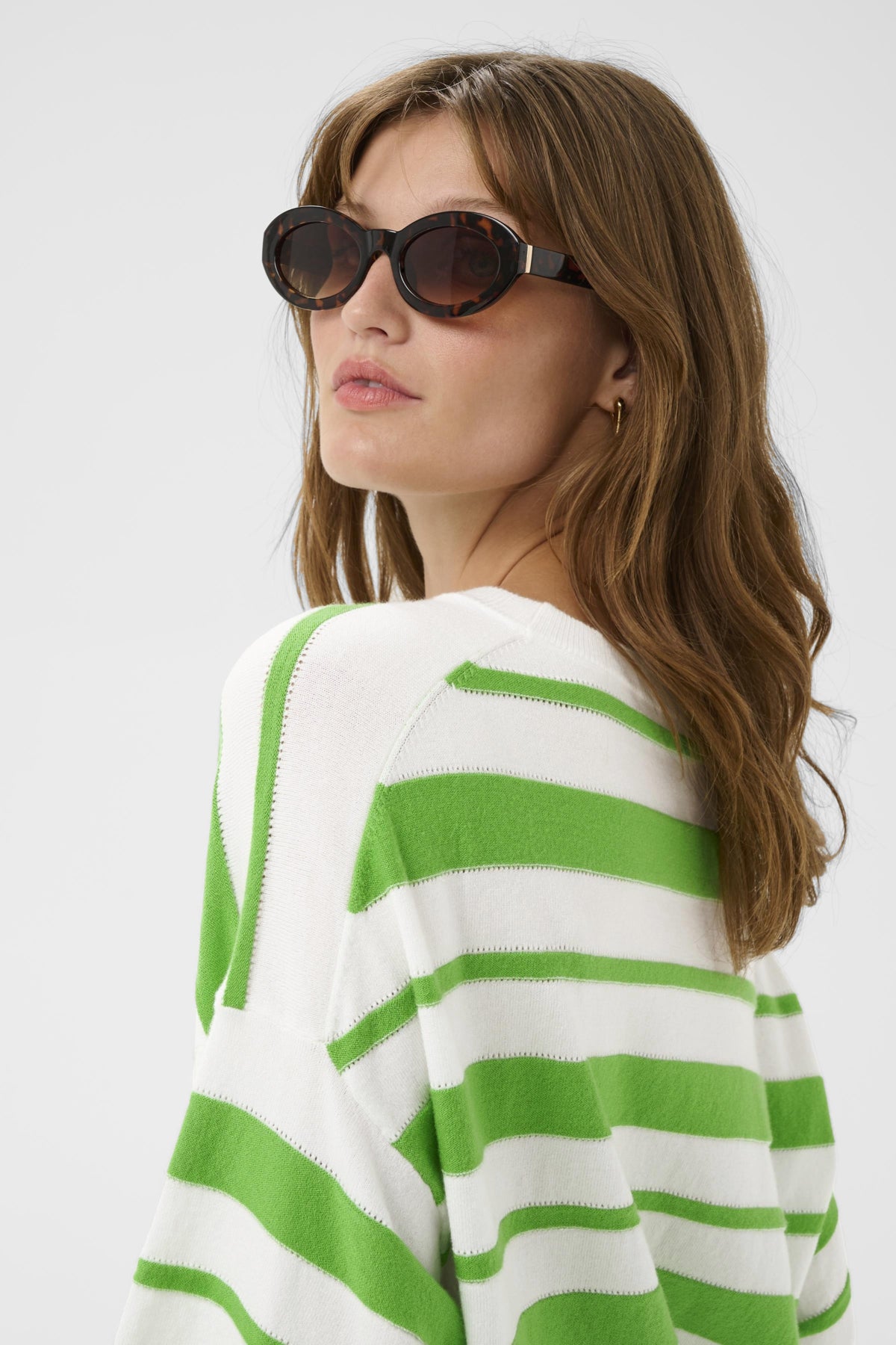 Soaked in Luxury Spina Boxy Structure Pullover in White with Green Stripe