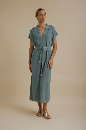 Talamaya Lattice Cruise Dress in Sage - back view