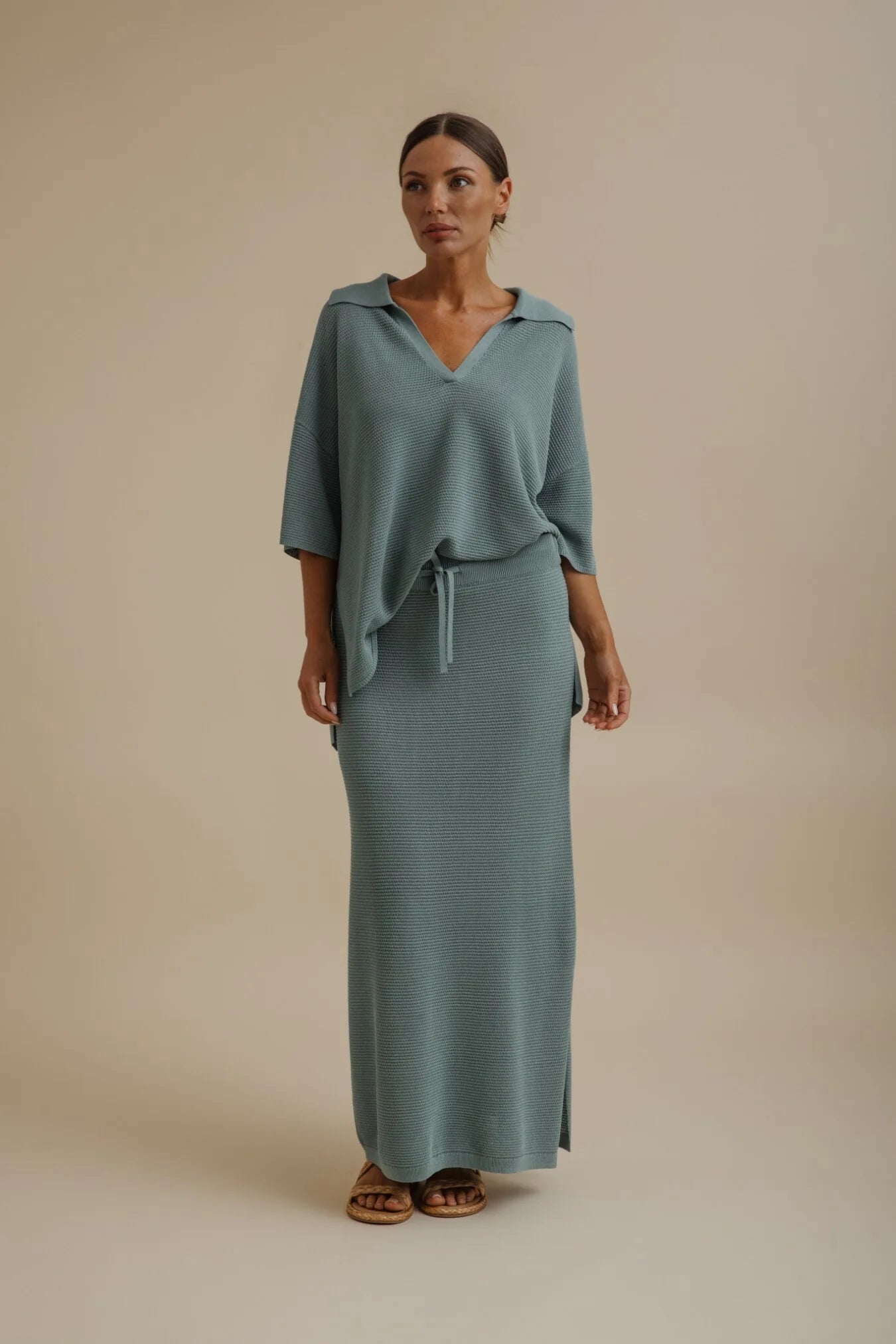 Talamaya Lattice Cruise Pullover in Sage - front view