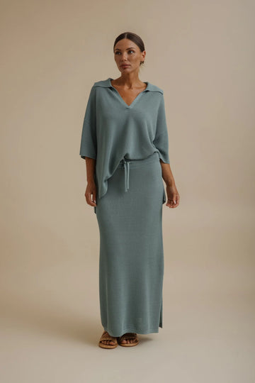 Talamaya Lattice Cruise Pullover in Sage - front view