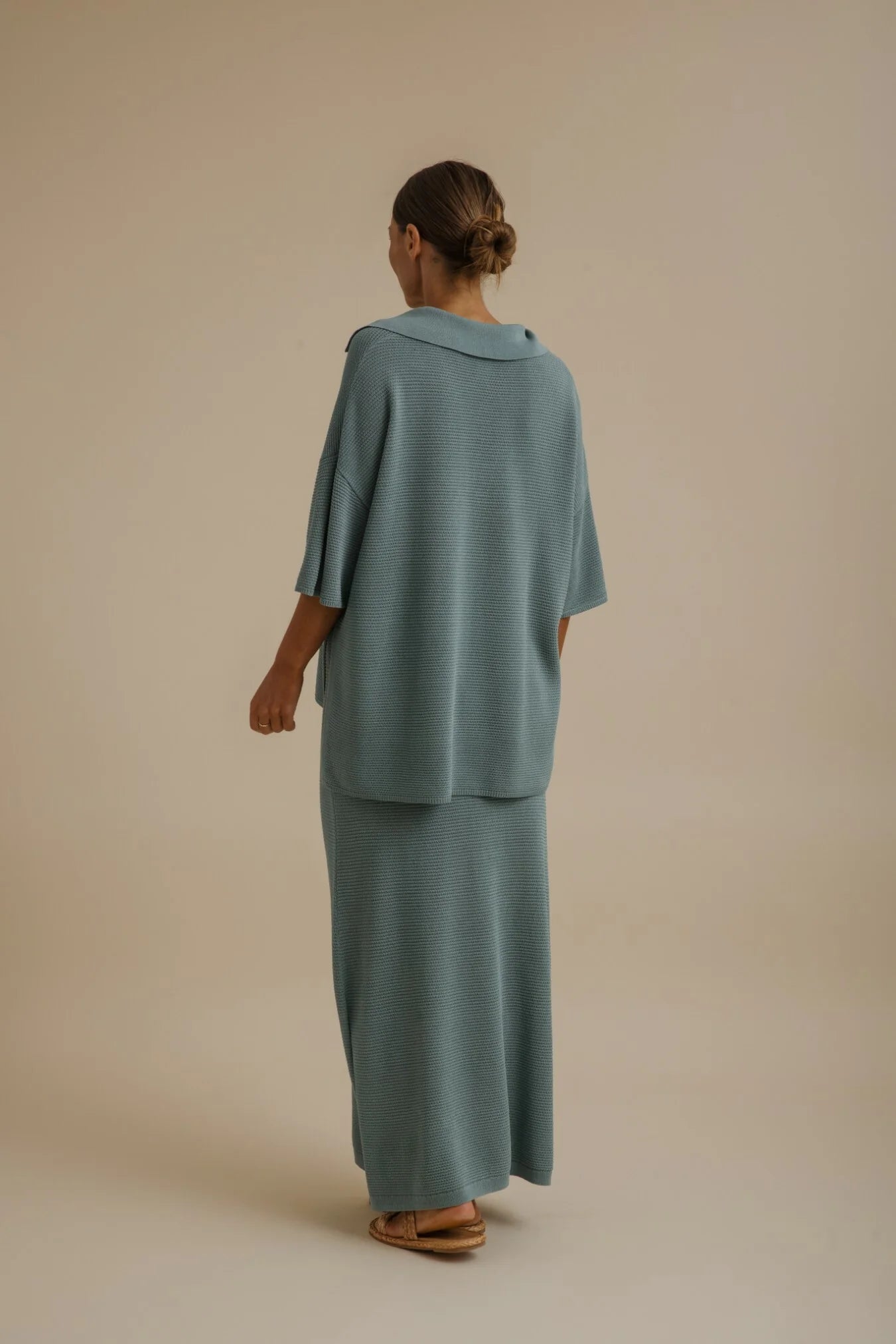 Talamaya Lattice Cruise Pullover in Sage - back view