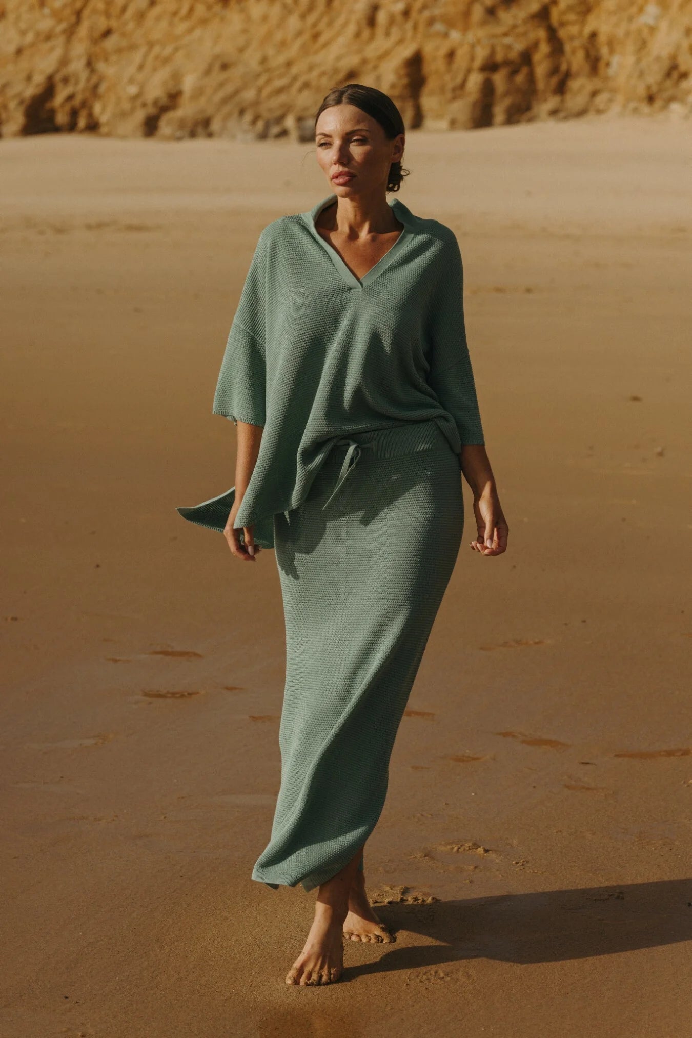 Talamaya Lattice Cruise Pullover in Sage - lifestyle