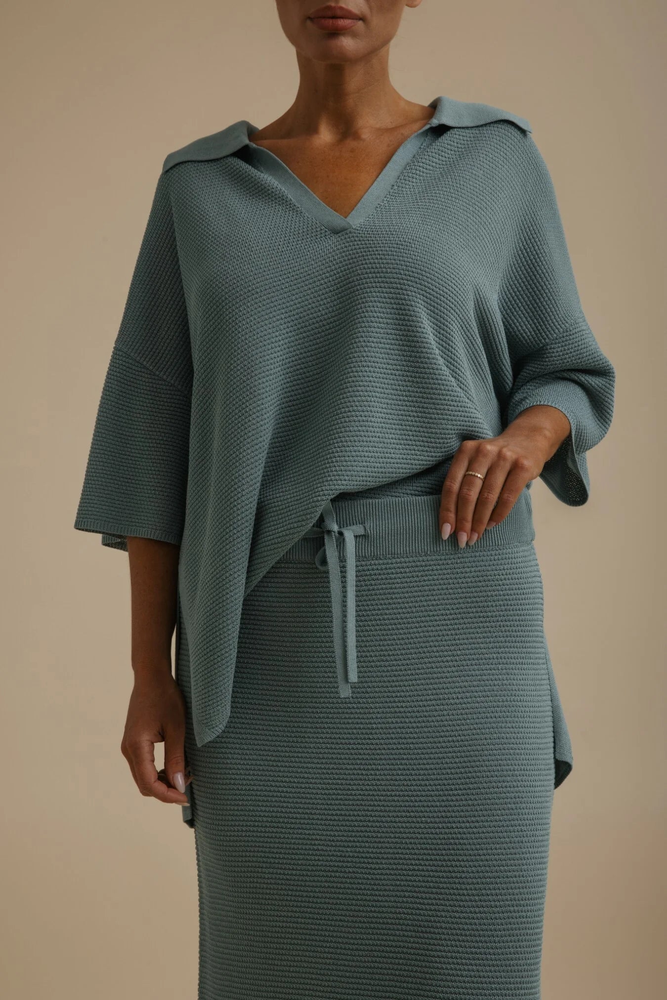 Talamaya Lattice Cruise Skirt in Sage - waistband detail