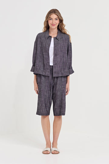 Verge True Jacket in Ink, worn - front
